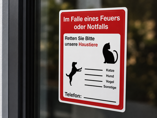 Feuerwehr Info Haustier Katze Hund Haustür Sticker Aufkleber Fire and Rescue Aufkleber Feuerwehr Rettungsdienst