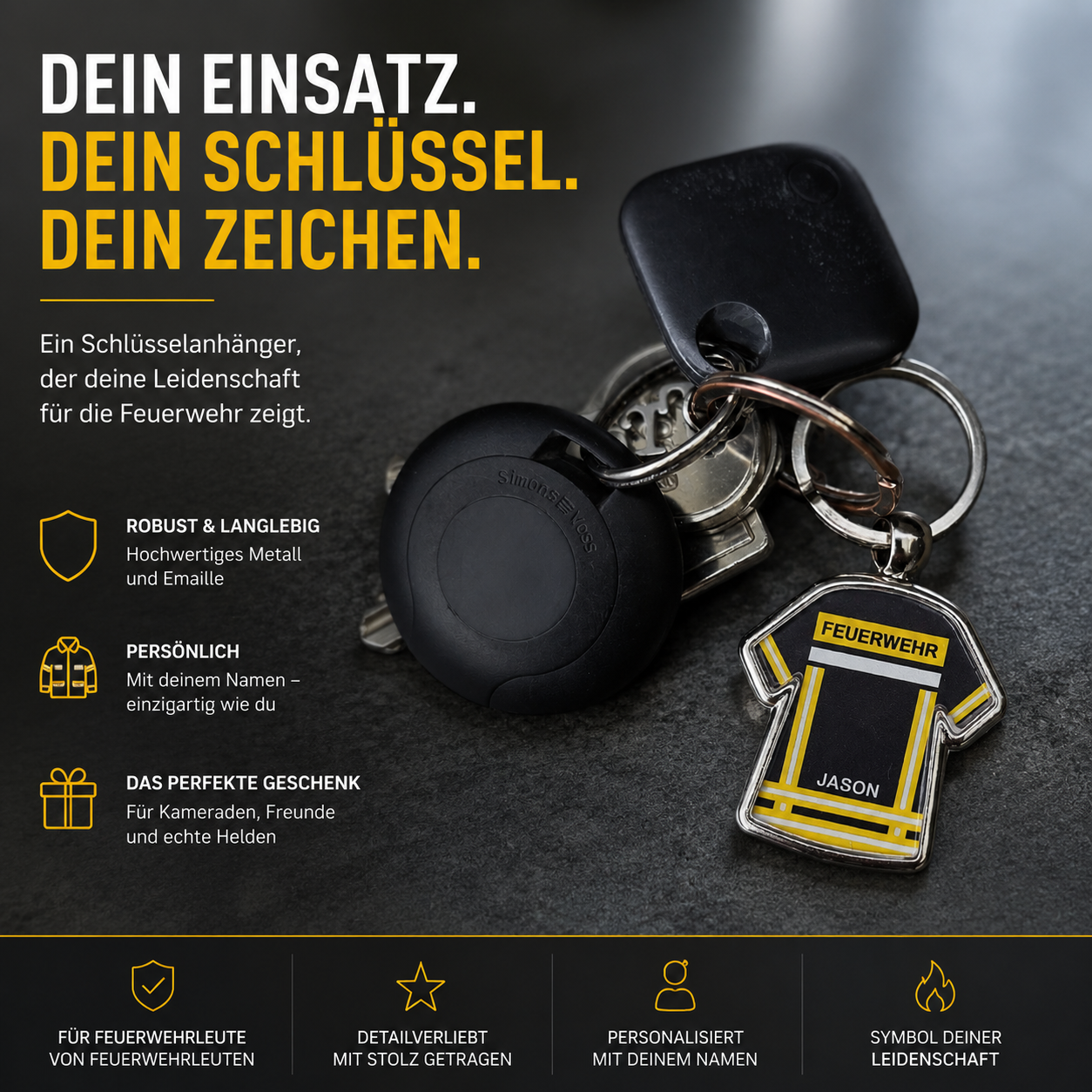 Feuerwehr Schlüsselanhänger Jacke personalisiert Firefighter Jugendfeuerwehr Geschenke