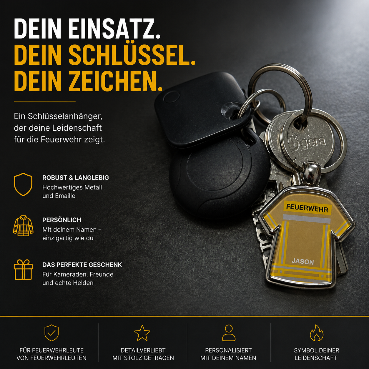 Feuerwehr Schlüsselanhänger Jacke USA personalisiert Firefighter Jugendfeuerwehr Geschenke