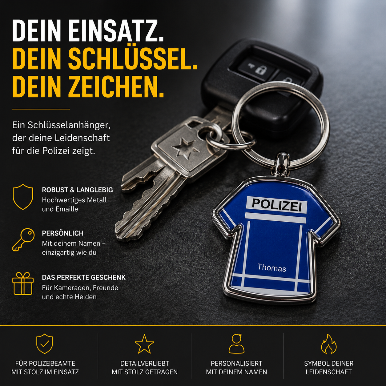 Polizei Schlüsselanhänger Jacke personalisiert Namen Geschenke Andenken Police 110
