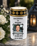 Personalisierte Gedenkkerze mit Foto & Namen – Grabkerze zum Andenken – Trauerlicht individuell bedruckt LED