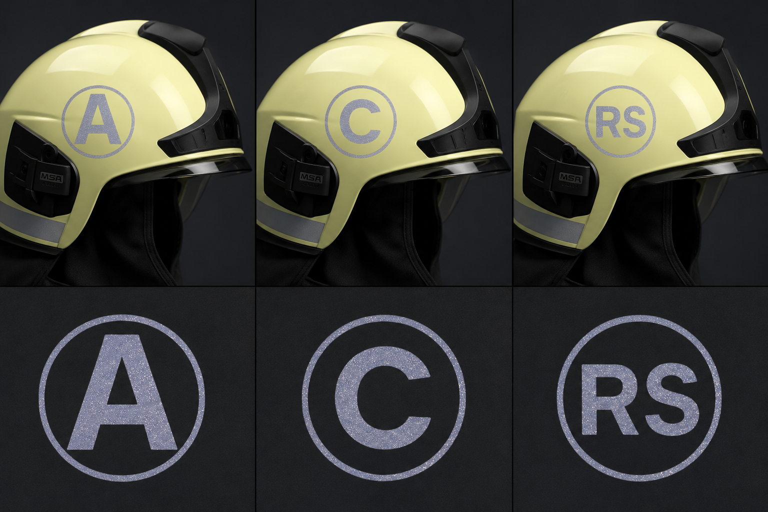 Feuerwehr Helm Aufkleber Rettungsdienst Chemie A C RS Rettungssanitäter Reflektierend Reflex Neue Norm