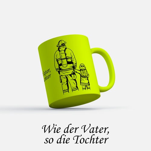 Neon Tasse Feuerwehr Design 2024 Kaffeetasse Geschenke Firefighter 112 Vater Kind