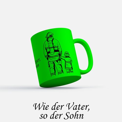Neon Tasse Feuerwehr Design 2024 Kaffeetasse Geschenke Firefighter 112 Vater Kind