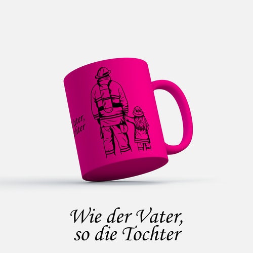 Neon Tasse Feuerwehr Design 2024 Kaffeetasse Geschenke Firefighter 112 Vater Kind