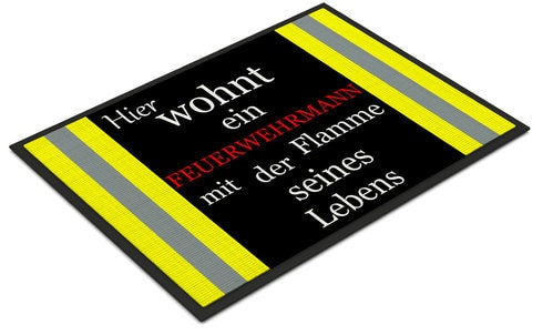Fußmatte Hier Wohnt ein Feuerwehrmann Firefighter Wohnung Liebe Freiwillige Feuerwehr BF WF JF Geschenke