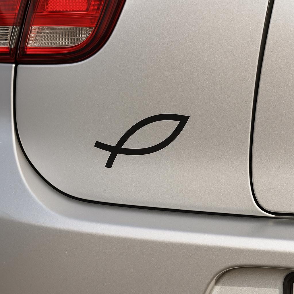 Minimalistisches Ichthys Fischsymbol Aufkleber – Christliches Autozeichen, religiöser Vinyl-Sticker, wetterfest, dezent