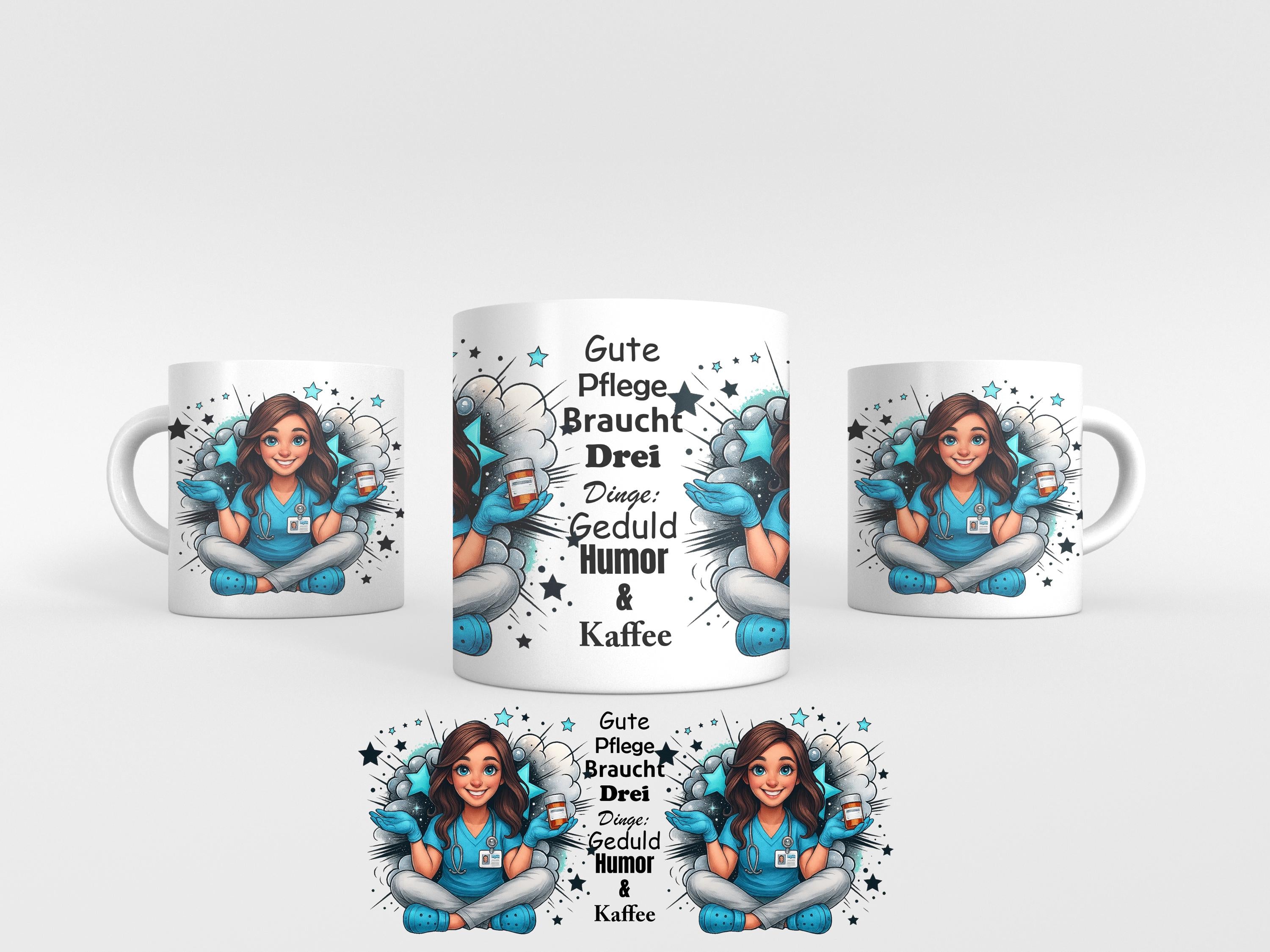 Pflege Tasse mit Spruch – Humorvolles Geschenk für Pflegekräfte – Motiv wählbar: Frau oder Mann – 330ml Keramiktasse