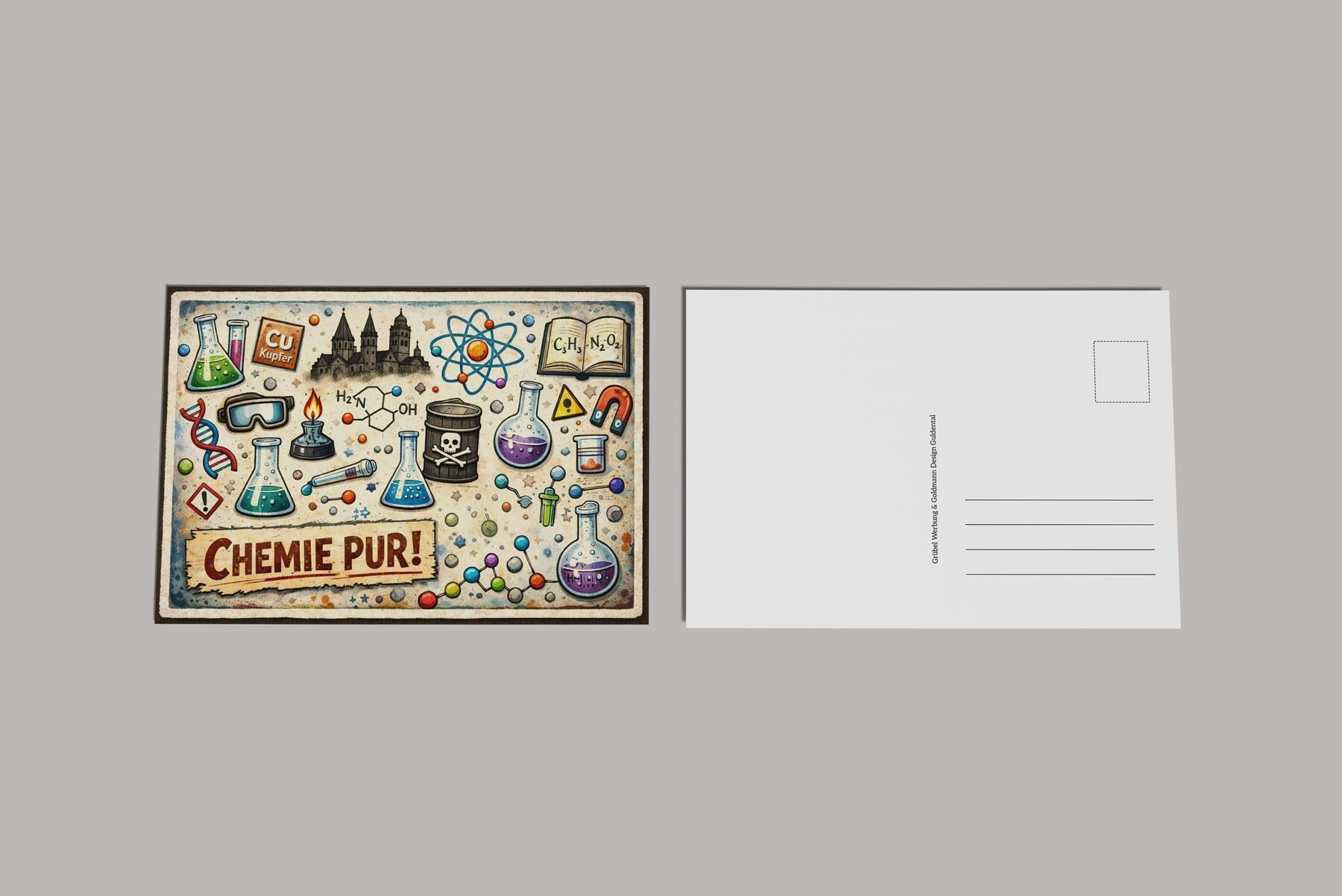 Postkarte Stadtmotiv – Wiesbaden · Mainz · Bad Kreuznach · Guldental - Chemie – 300g matt laminiert – Grußkarte |Souvenir | personalisierbar