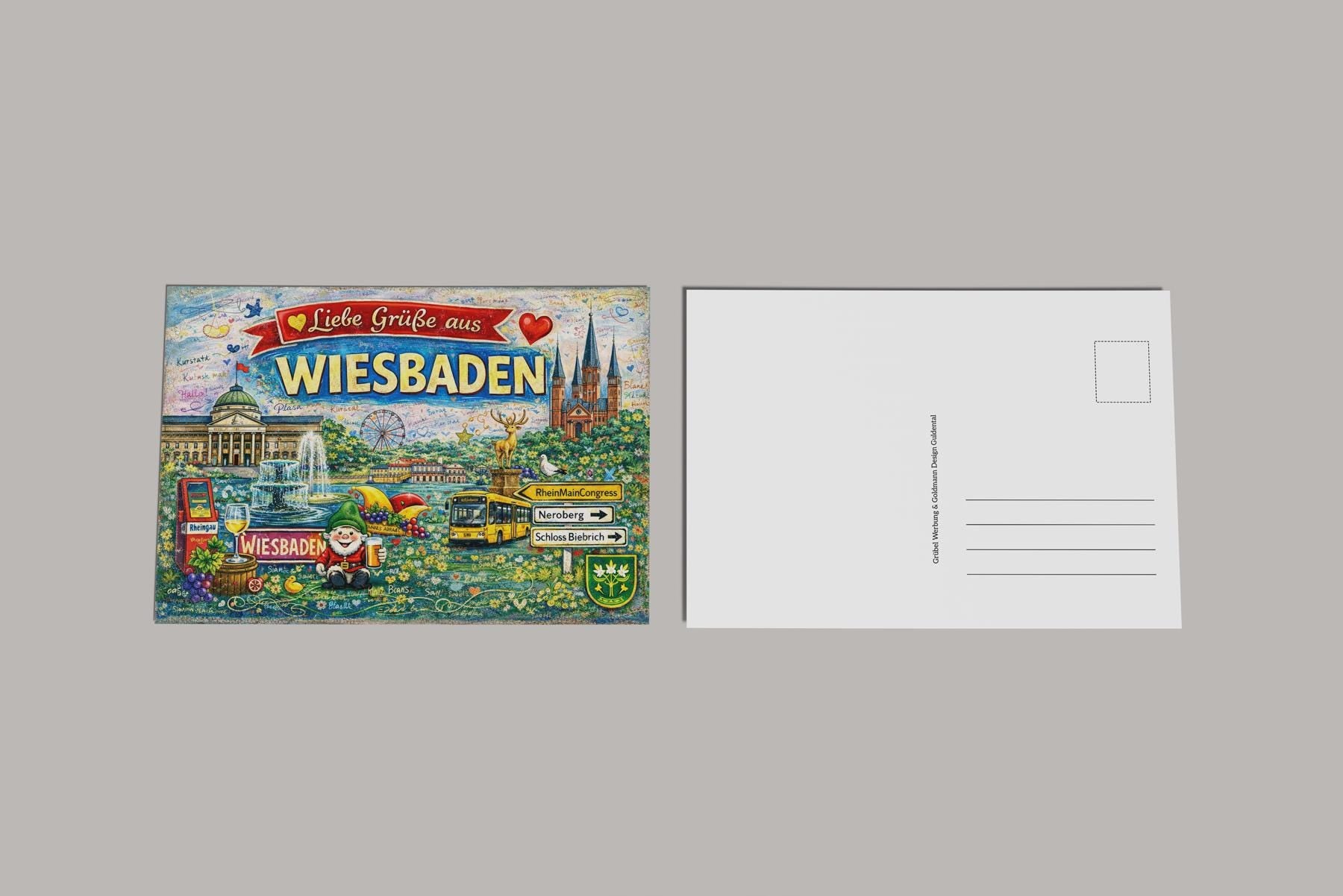 Postkarte Stadtmotiv – Wiesbaden · Mainz · Bad Kreuznach · Guldental - Chemie – 300g matt laminiert – Grußkarte |Souvenir | personalisierbar