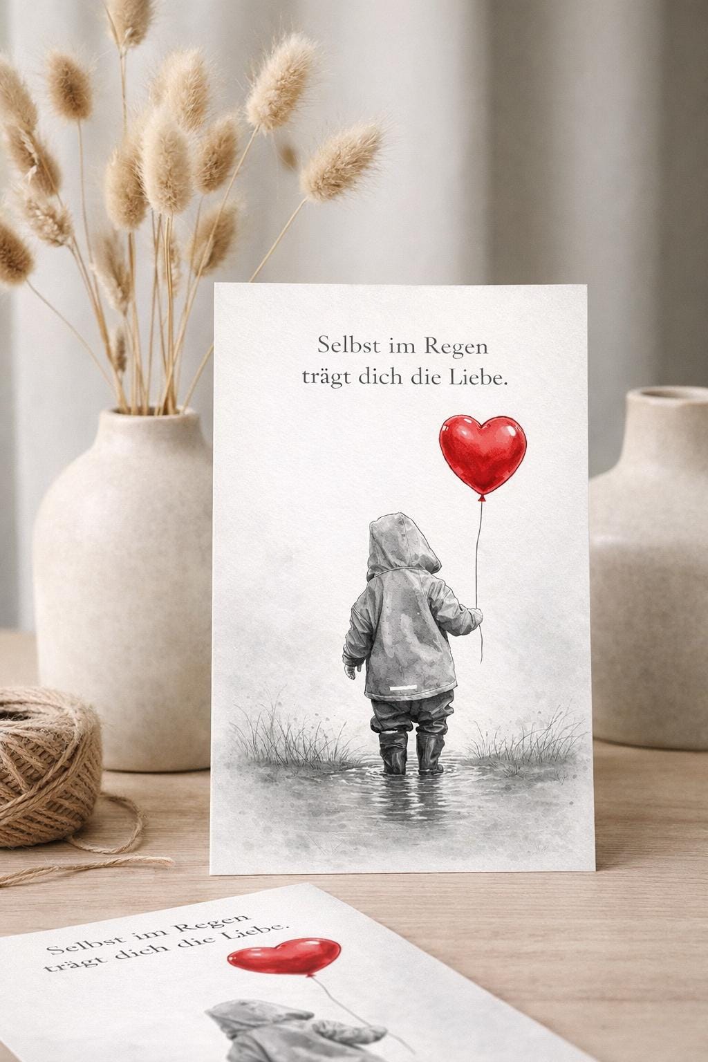 Mutmacher Postkarte mit Herzballon – Liebe Spruch Karte | Minimalistische Kunst A6 | Geschenk für Herzensmensch | Trost & Aufmunterung