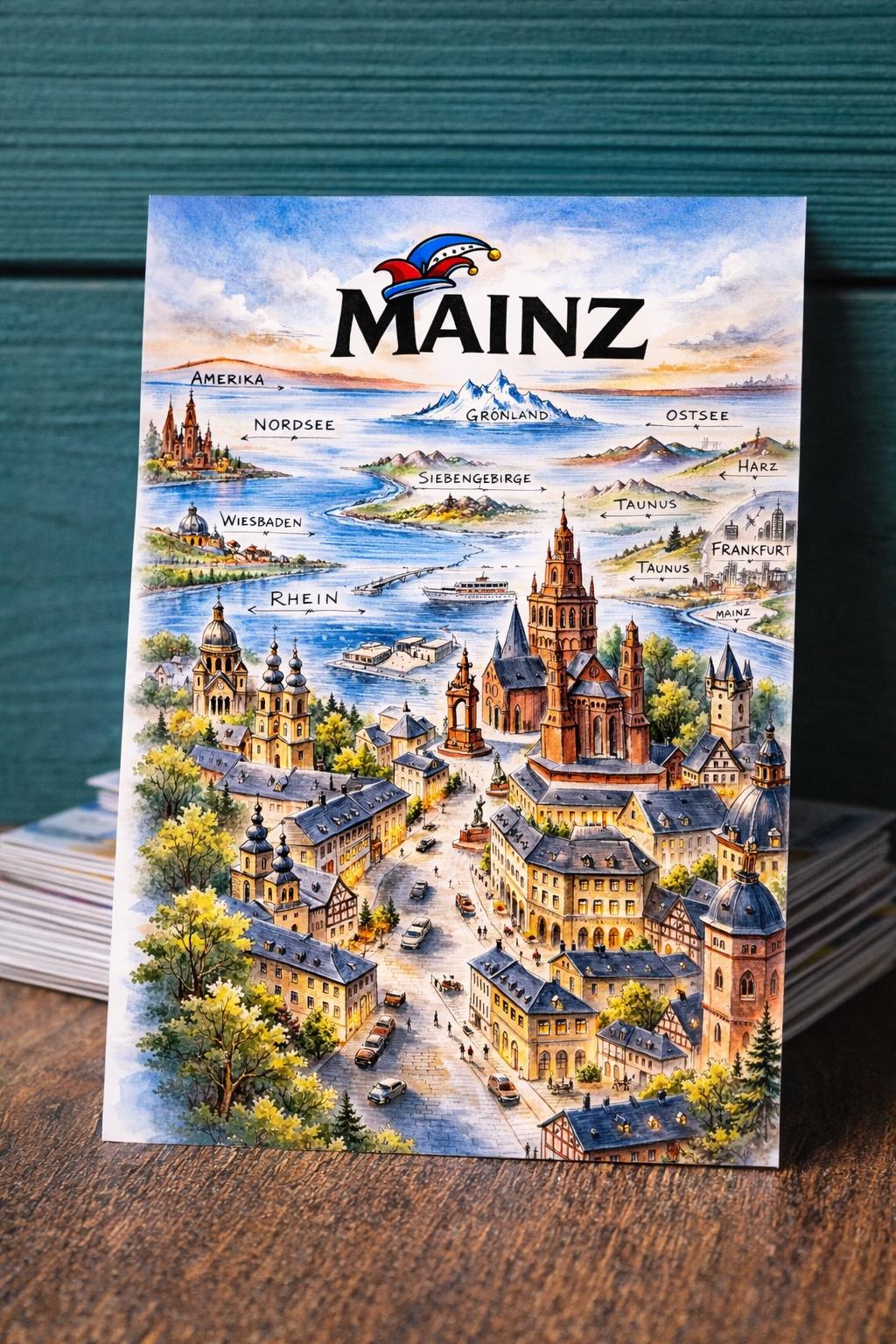 Mainz Postkarte, Mainz Geschenk, Mainz Dom Illustration, Rhein Souvenir, Rheinland Pfalz Deko, Mainz Altstadt Bild, Stadtposter Mainz
