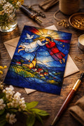 Romantische Kunst Postkarte im Glasfenster Stil – Liebe & Frieden Motiv – Spirituelle Grußkarte – Hochzeit Geschenk – DIN A6 Deko