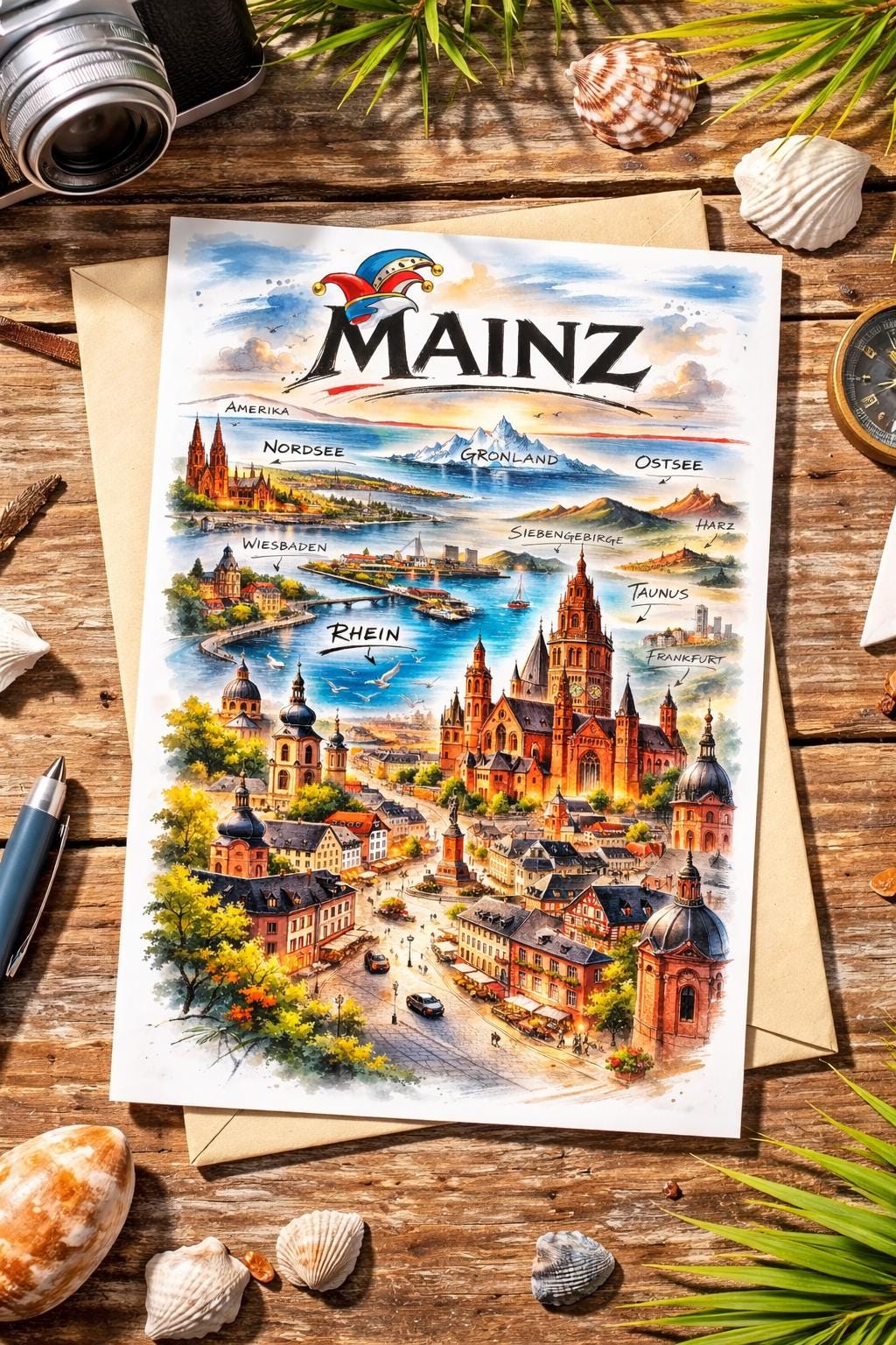 Mainz Postkarte, Mainz Geschenk, Mainz Dom Illustration, Rhein Souvenir, Rheinland Pfalz Deko, Mainz Altstadt Bild, Stadtposter Mainz